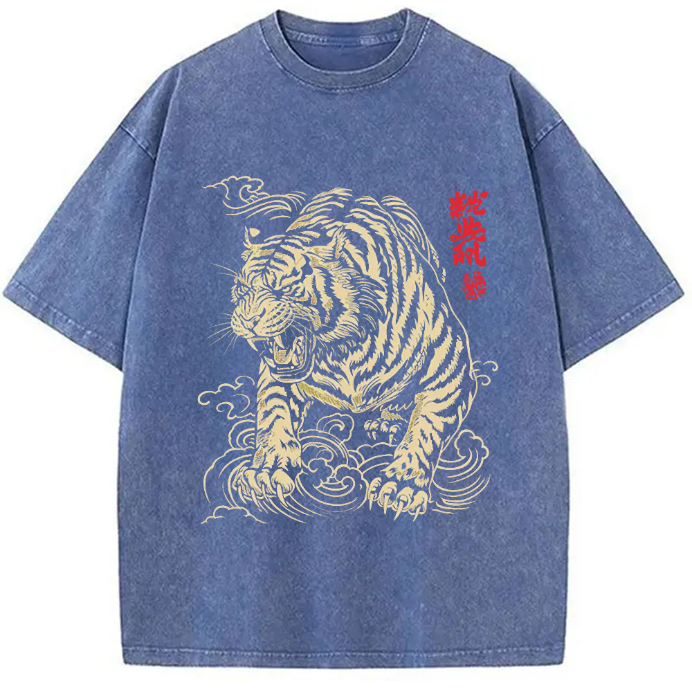 Modecanvas Japanese Tiger DTG Printing Washed T-Shirt-modecanvas