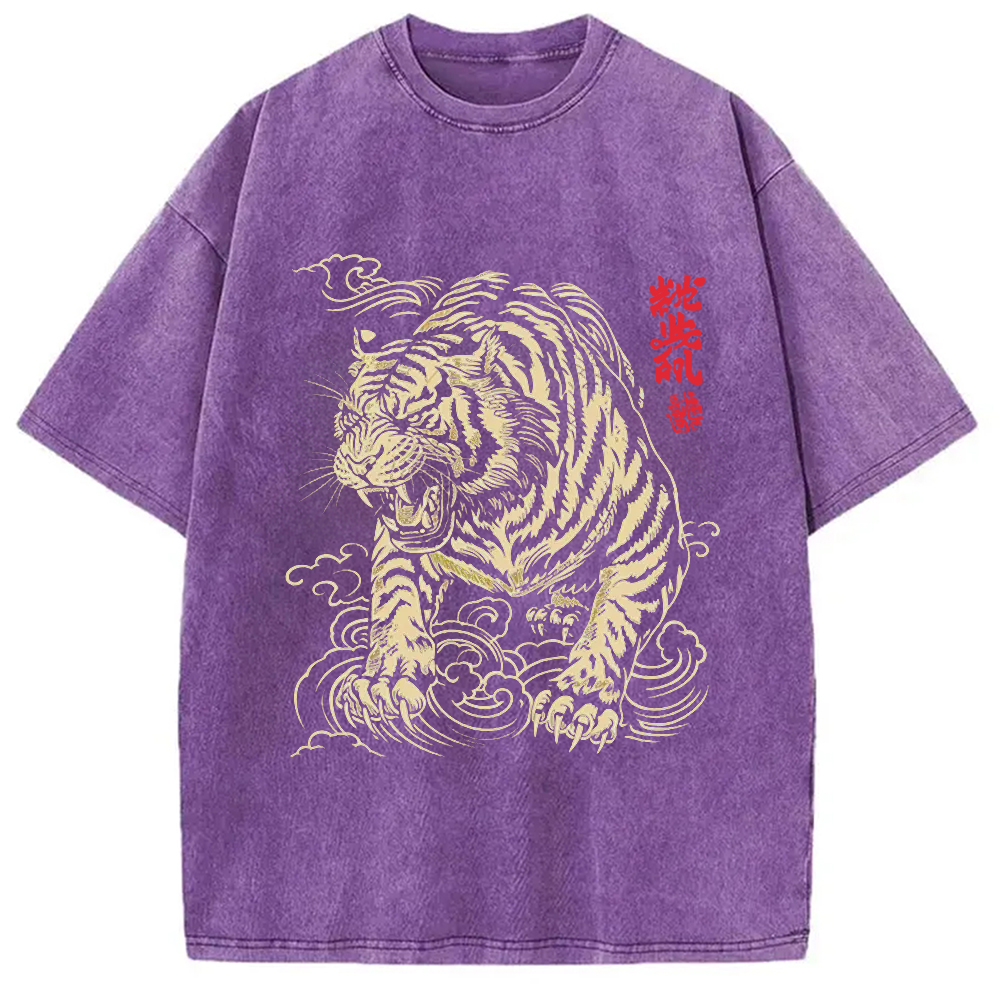 Modecanvas Japanese Tiger Washed T-Shirt-modecanvas