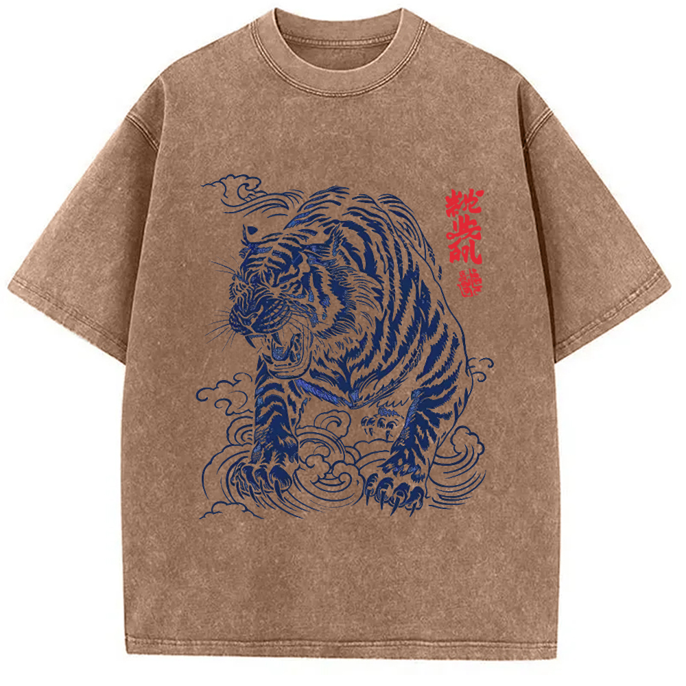 Modecanvas Japanese Tiger DTG Printing Washed T-Shirt-modecanvas