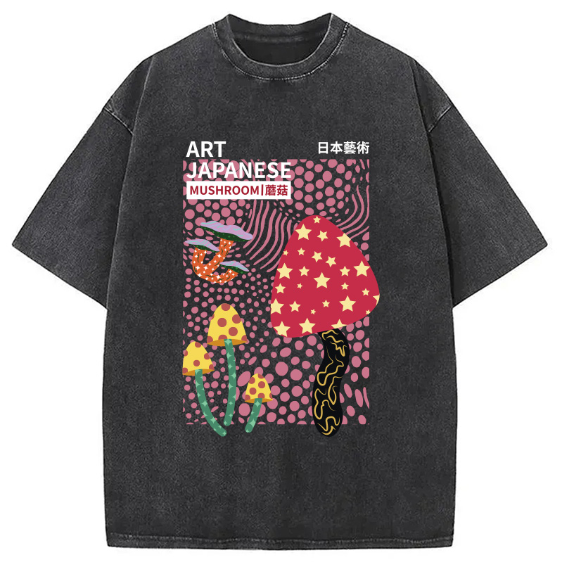 Modecanvas Japanese Art Mushroom Vintage Washed T-Shirt