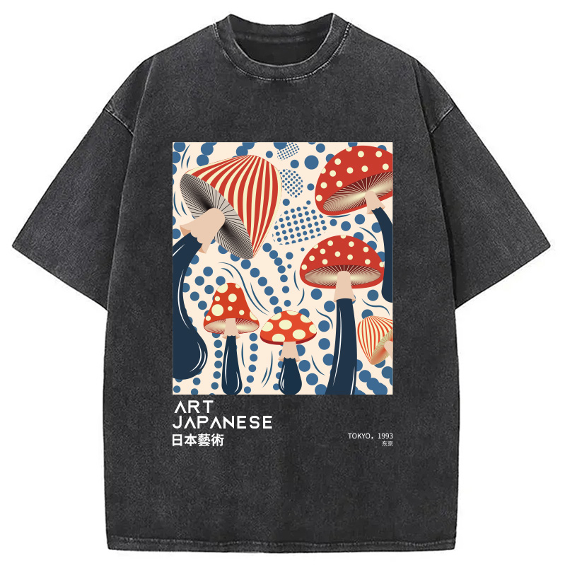 Modecanvas Japanese Art Dancing Mushroom Washed T-Shirt