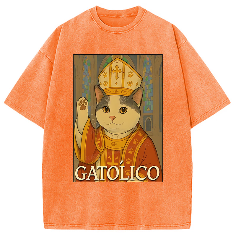 Modecanvas Pope Cat Washed T-Shirt