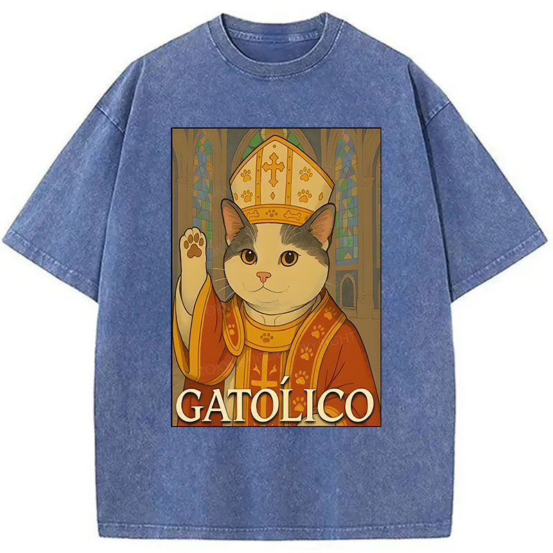 Modecanvas Pope Cat Washed T-Shirt