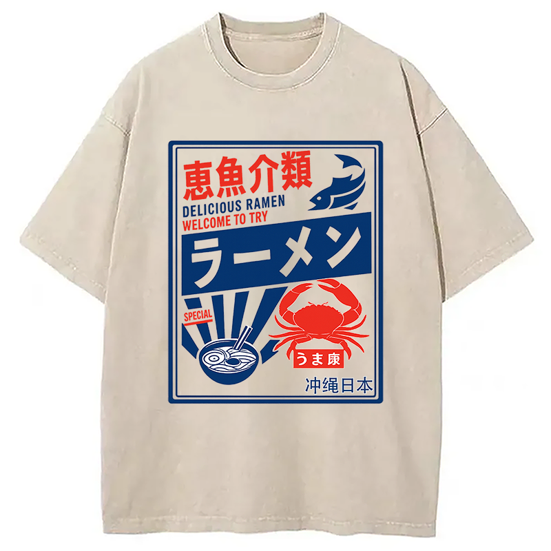 Modecanvas Ramen Japanese Hiragana Washed T-Shirt