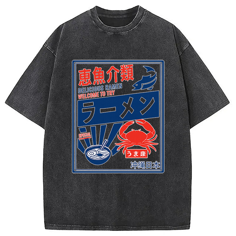 Modecanvas Ramen Japanese Hiragana Washed T-Shirt