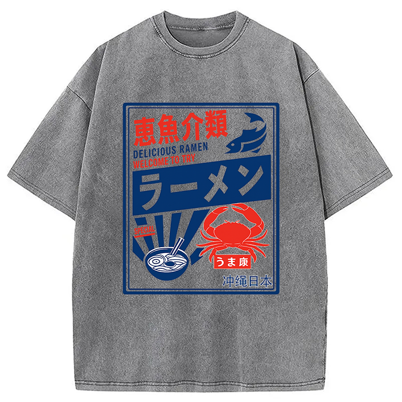 Modecanvas Ramen Japanese Hiragana Washed T-Shirt