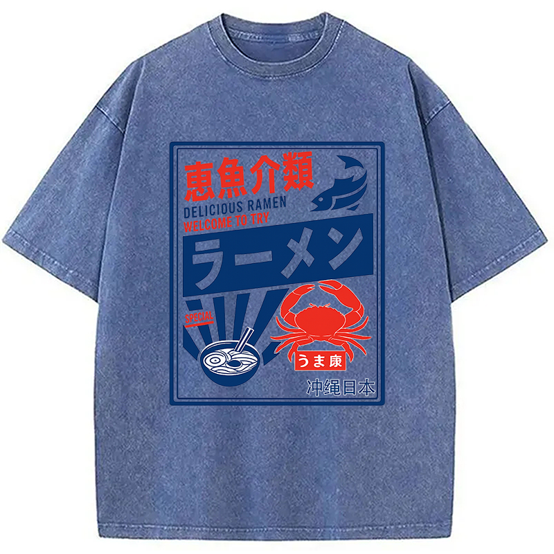 Modecanvas Ramen Japanese Hiragana Washed T-Shirt
