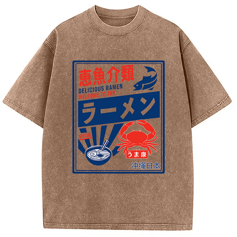Modecanvas Ramen Japanese Hiragana Washed T-Shirt