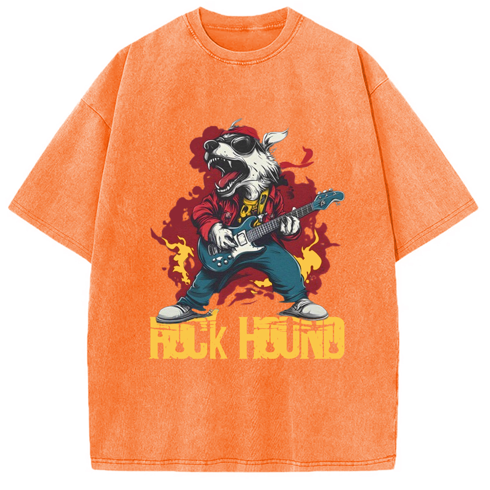 Modecanvas Rock Dog Playing Guitar Washed T-Shirt