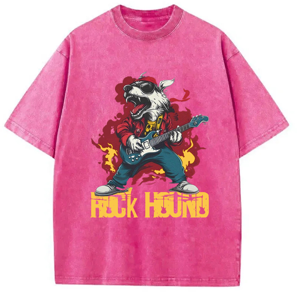 Modecanvas Rock Dog Playing Guitar Washed T-Shirt