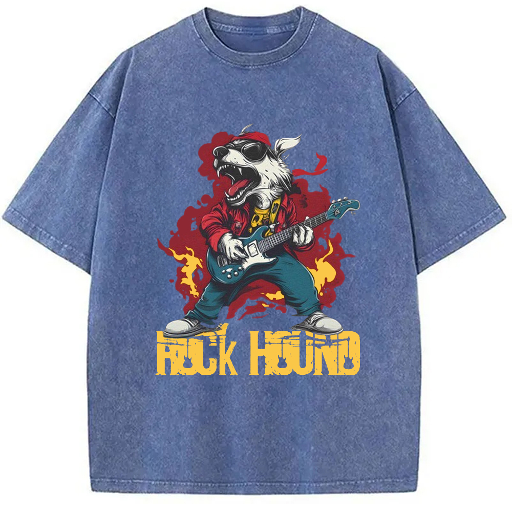 Modecanvas Rock Dog Playing Guitar Washed T-Shirt