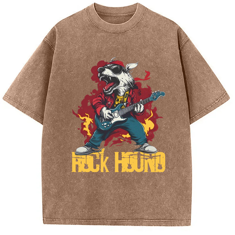 Modecanvas Rock Dog Playing Guitar Washed T-Shirt