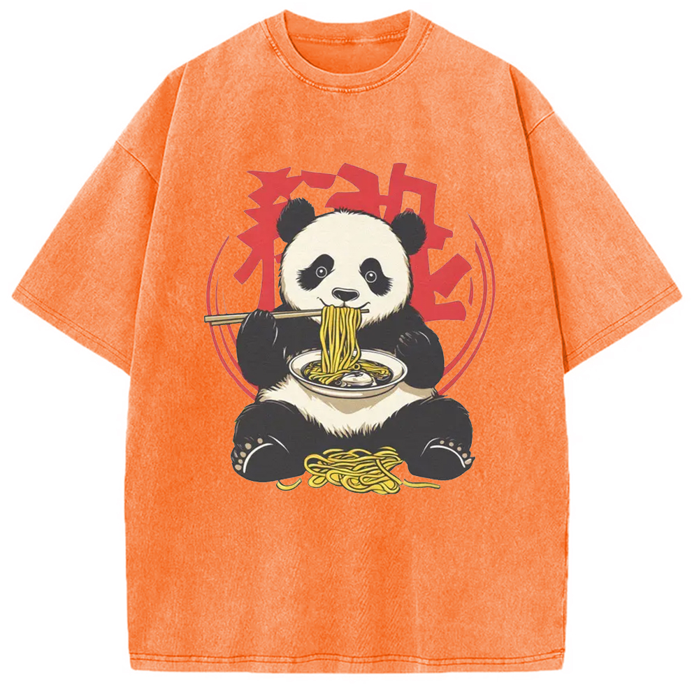 Modecanvas Retro Panda Ramen Washed T-Shirt