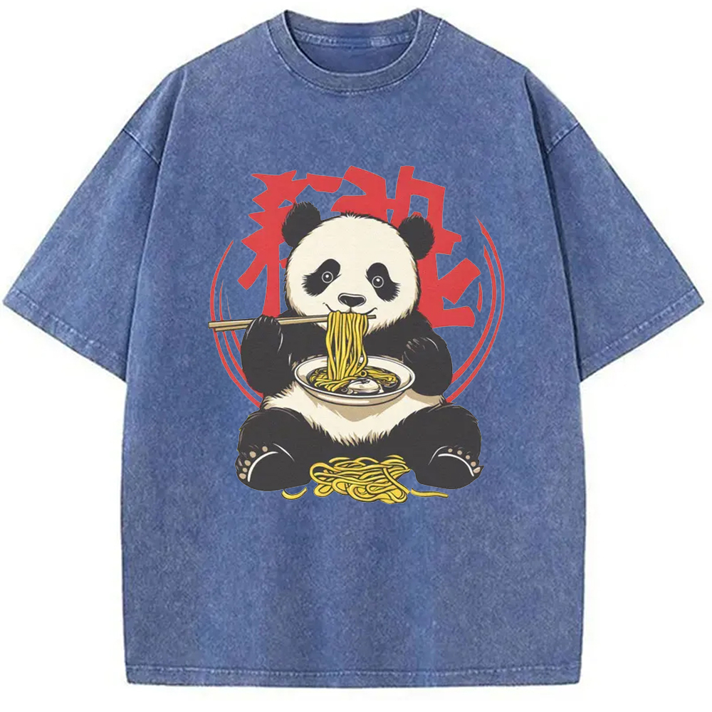 Modecanvas Retro Panda Ramen Washed T-Shirt