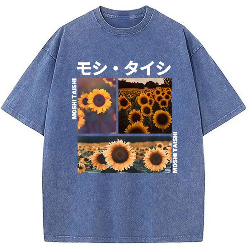 Modecanvas Sunflower Japanese Tokyo Washed T-Shirt