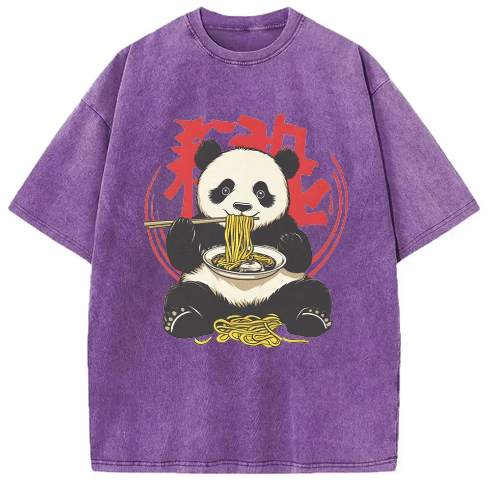 Modecanvas Retro Panda Ramen Washed T-Shirt