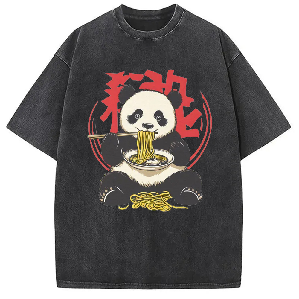 Modecanvas Retro Panda Ramen Washed T-Shirt