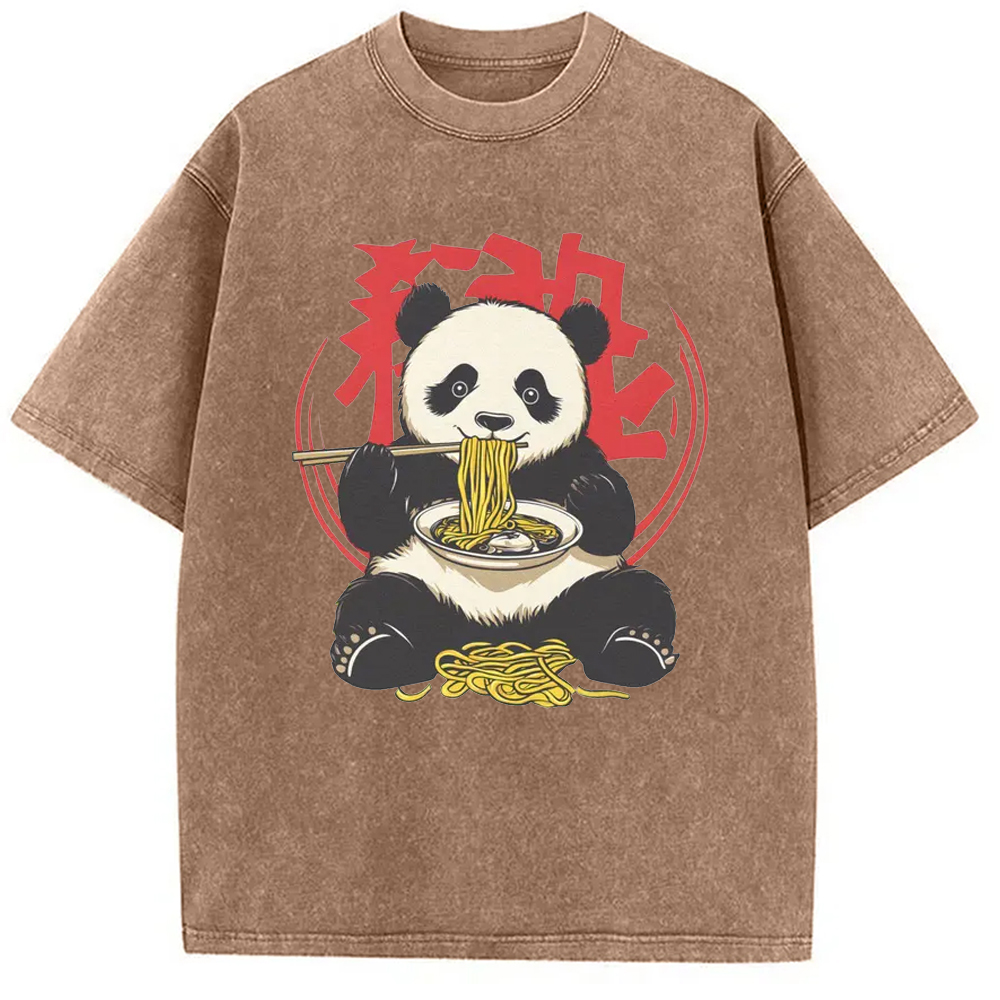 Modecanvas Retro Panda Ramen Washed T-Shirt