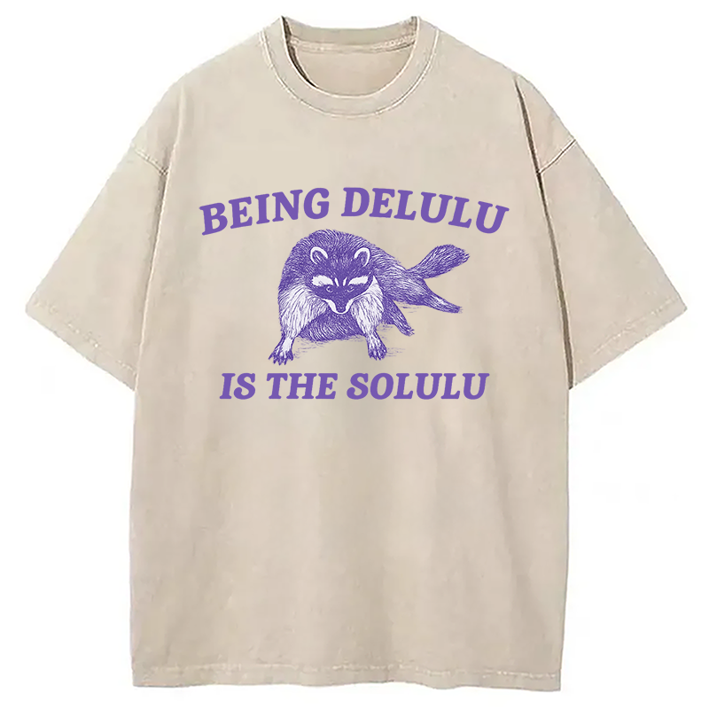 Modecanvas Funny Delusional Raccoon Washed T-Shirt