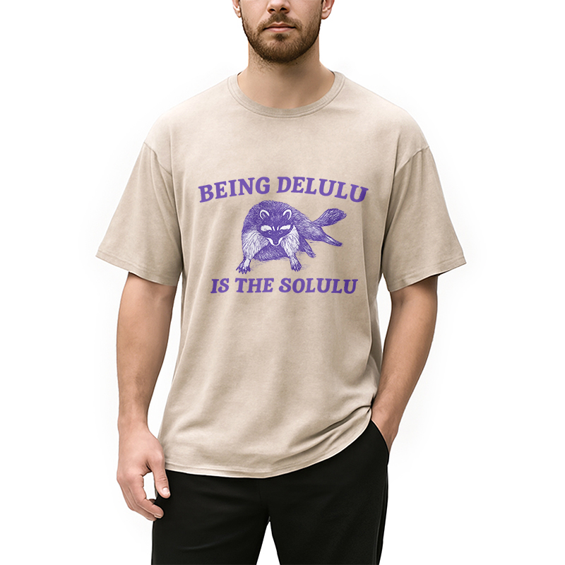 Modecanvas Funny Delusional Raccoon Washed T-Shirt