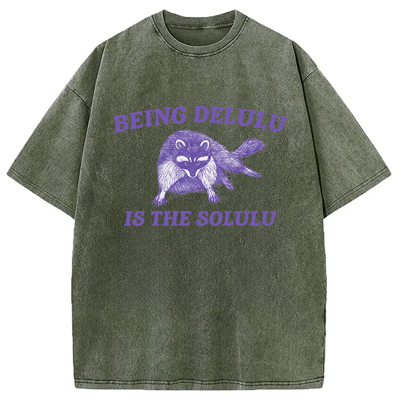 Modecanvas Funny Delusional Raccoon Washed T-Shirt