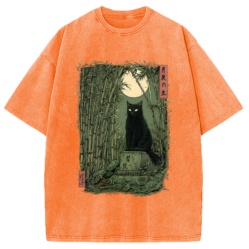 Modecanvas Black Cat In The Bamboo Forest Washed T-Shirt-modecanvas