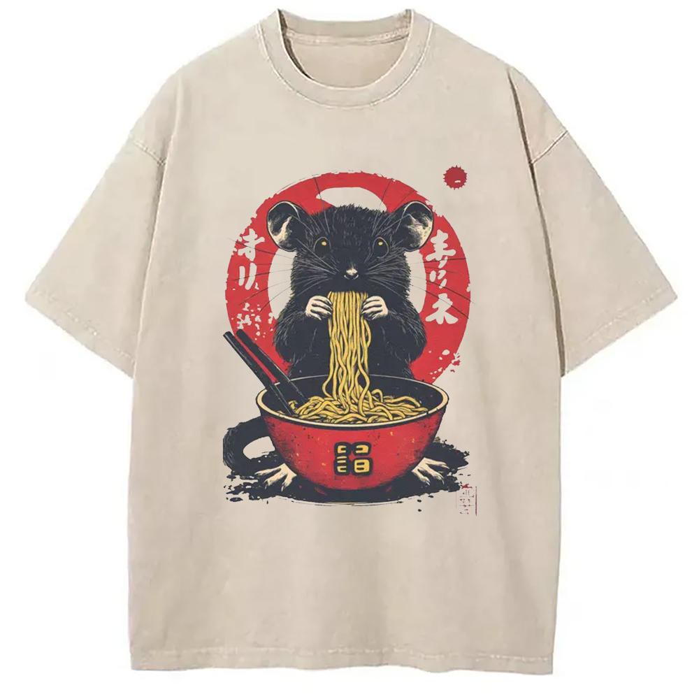 Modecanvas Retro Rat Ramen Washed T-Shirt