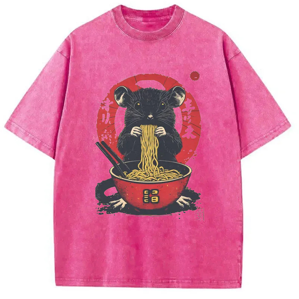 Modecanvas Retro Rat Ramen Washed T-Shirt