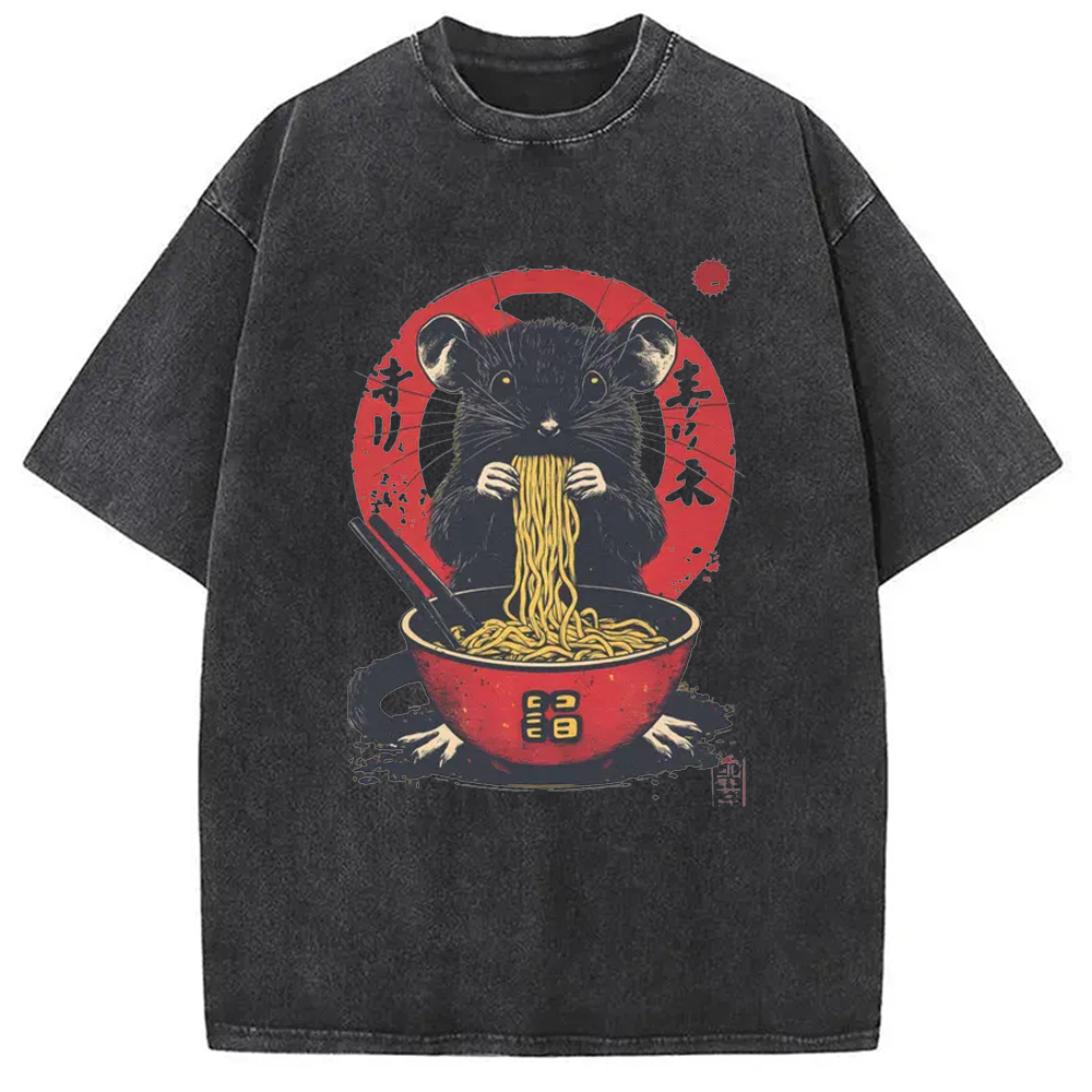 Modecanvas Retro Rat Ramen Washed T-Shirt