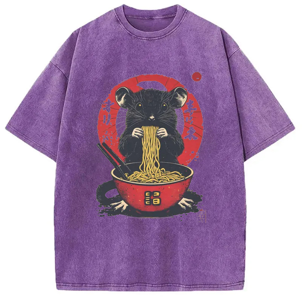 Modecanvas Retro Rat Ramen Washed T-Shirt