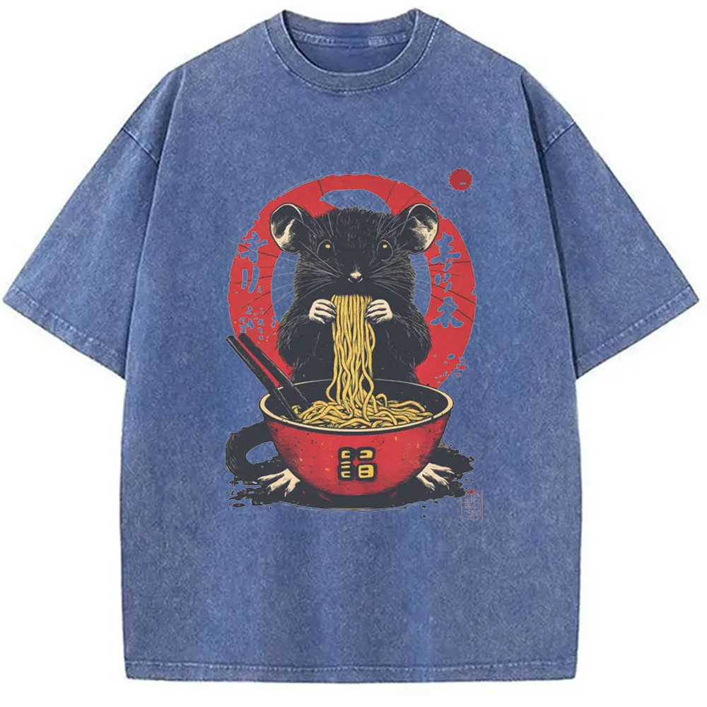 Modecanvas Retro Rat Ramen Washed T-Shirt