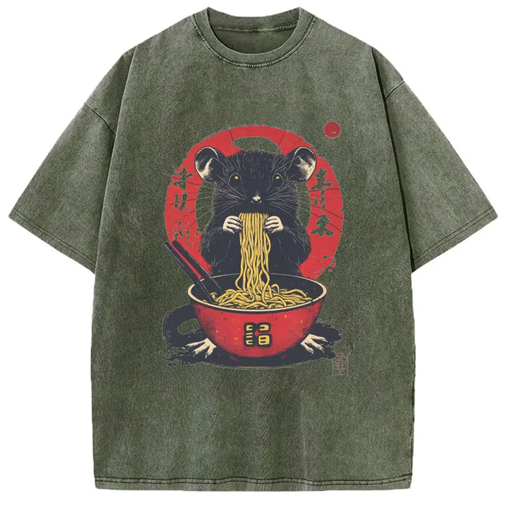 Modecanvas Retro Rat Ramen Washed T-Shirt
