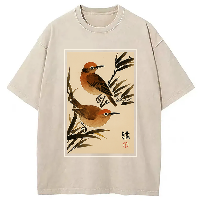 Modecanvas Sparrows Among Bamboo Washed T-Shirt