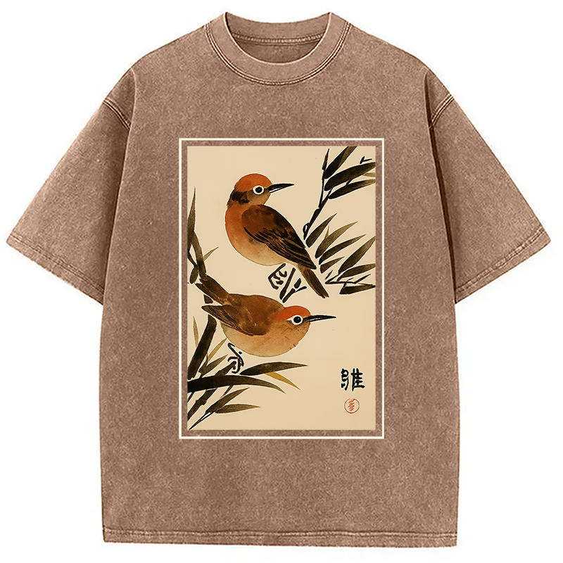 Modecanvas Sparrows Among Bamboo Washed T-Shirt