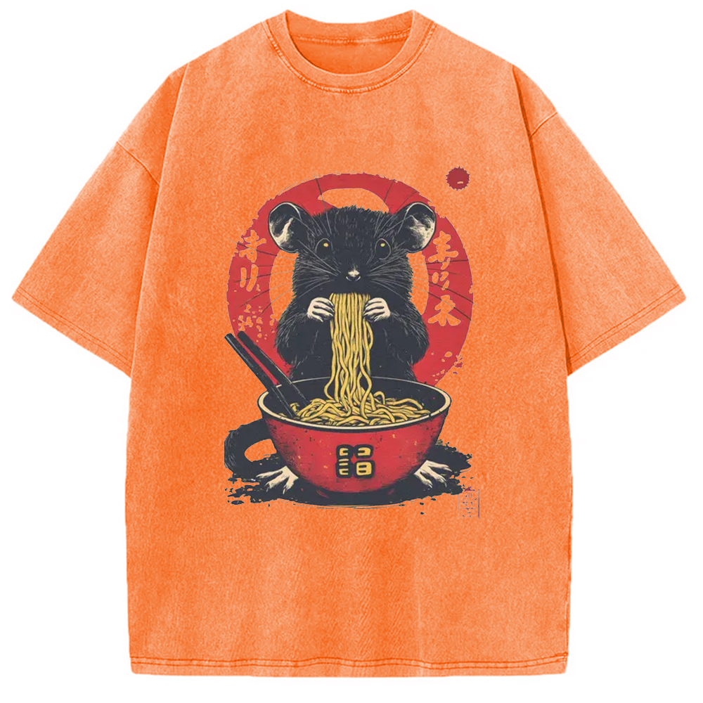 Modecanvas Retro Rat Ramen Washed T-Shirt