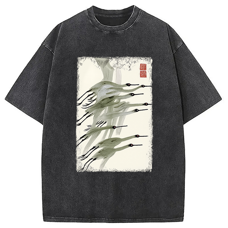 Modecanvas Flock of Cranes in Flight Washed T-Shirt