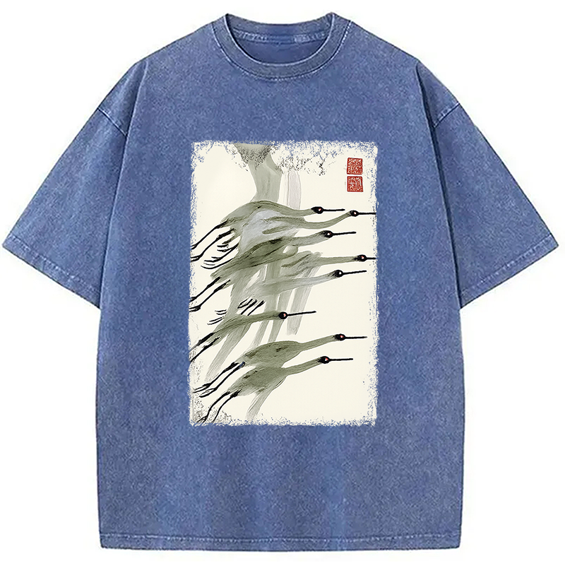 Modecanvas Flock of Cranes in Flight Washed T-Shirt