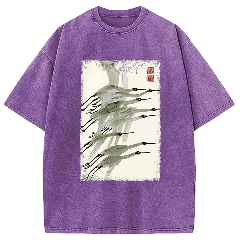 Modecanvas Flock of Cranes in Flight Washed T-Shirt