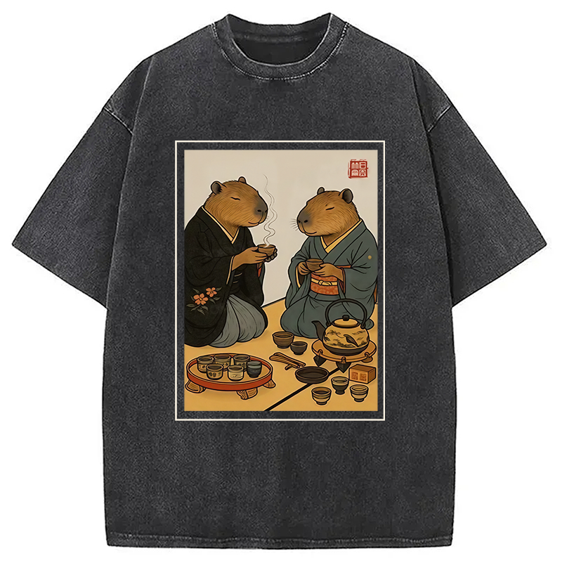 Modecanvas Capybara Tea Ceremony Washed T-Shirt