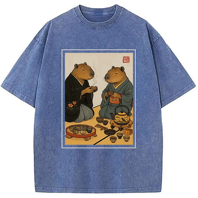 Modecanvas Capybara Tea Ceremony Washed T-Shirt