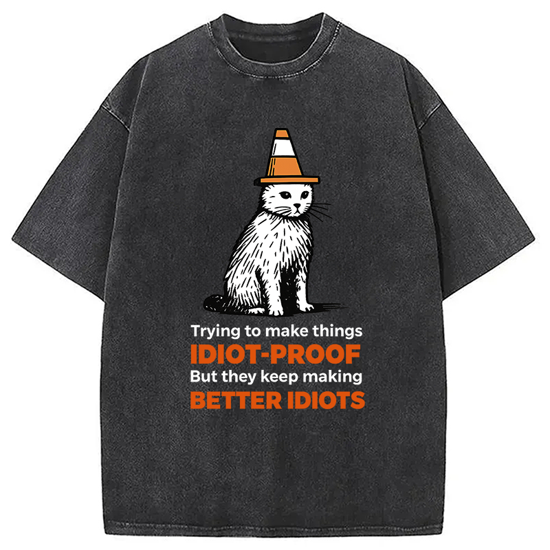 Modecanvas Stupid Cat Washed T-Shirt