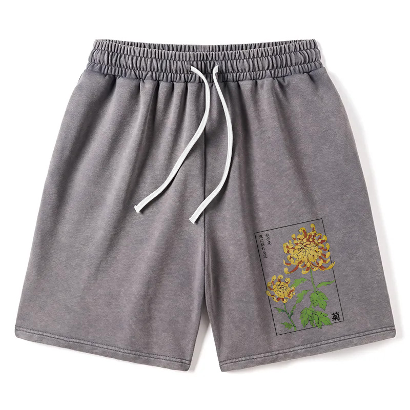 Modecanvas Retro Chrysanthemum Washed Short