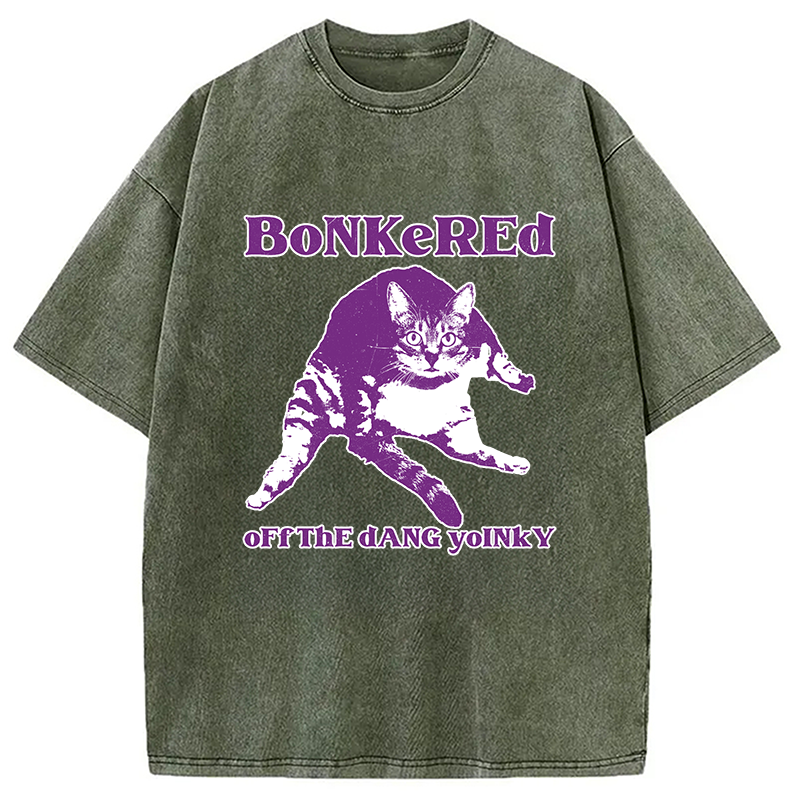 Modecanvas Bonkered Off The Dang Yoinky Cat Meme Washed T-Shirt