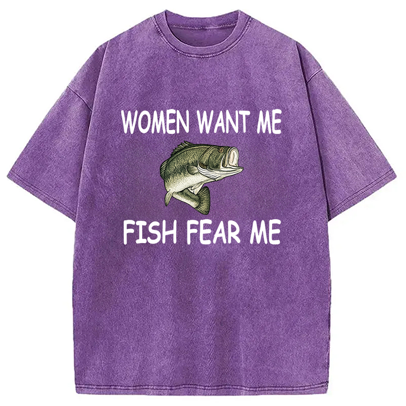 Modecanvas Fishing Women Want Me Fish Fear Me Washed T-Shirt