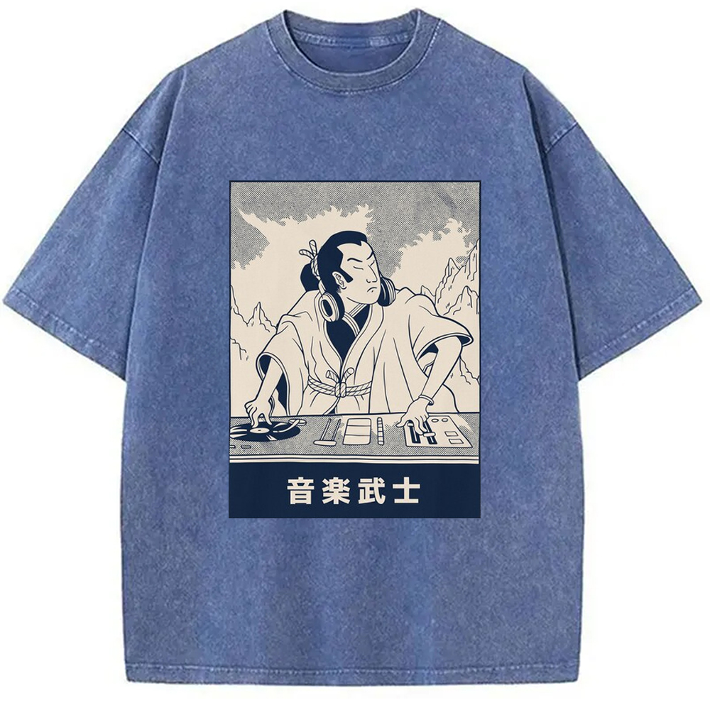 Modecanvas Musical Samurai Japanese Washed T-Shirt