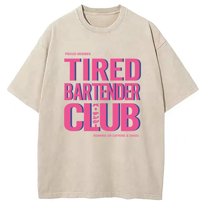 Modecanvas Tired Bartender Club Japanese Katakana Vintage DTG Printing Washed T-Shirt-modecanvas
