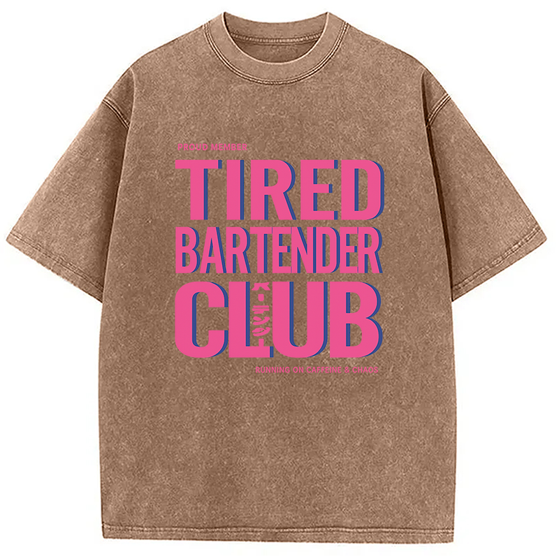 Modecanvas Tired Bartender Club Japanese Katakana Vintage DTG Printing Washed T-Shirt-modecanvas