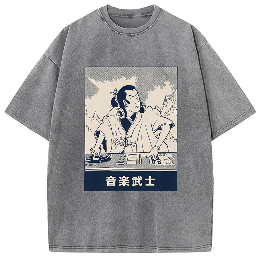 Modecanvas Musical Samurai Japanese Washed T-Shirt