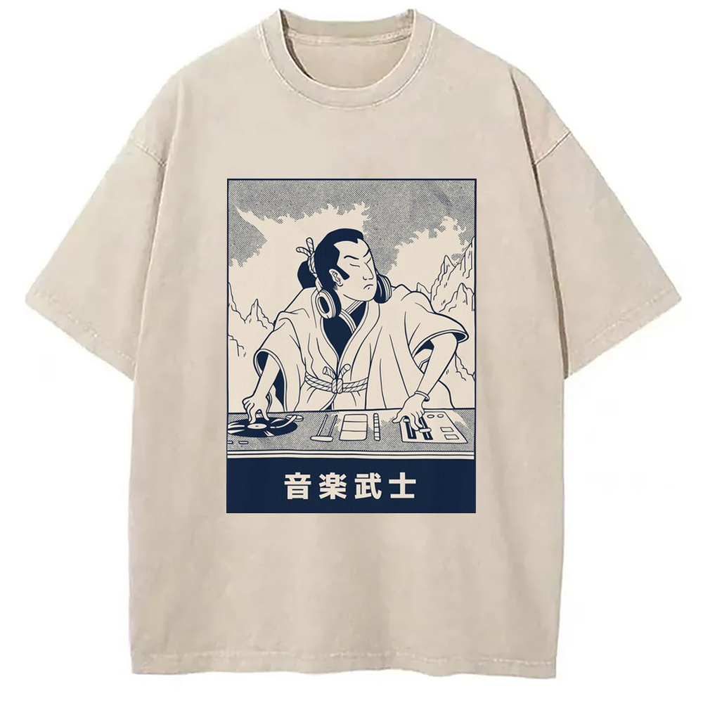 Modecanvas Musical Samurai Japanese Washed T-Shirt