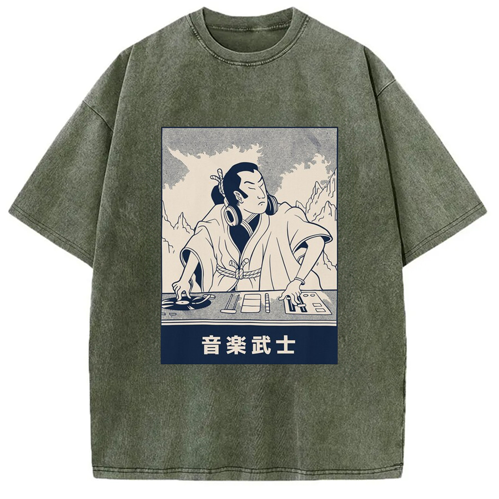 Modecanvas Musical Samurai Japanese Washed T-Shirt